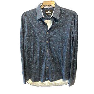 Buttercloth Mens Large Geometric Blue Robert Herjavec Button Up Shirt Flip Cuff